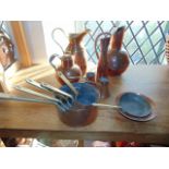 Antique metal wares to include a graduated set of 5 small good quality lined copper saucepans with