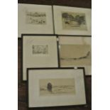 Two early 20th century black and white etchings by William Walcot both showing Roman style classical