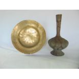 A good quality antique eastern brass charger with Arabic calligraphic detail etc, 39cm diameter