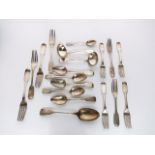 A miscellaneous collection of silver Fiddle pattern cutlery, various makers, Exeter & London, 1822 -
