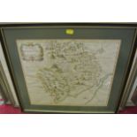 A collection of pictures including a map of the county of Monmouth after Robert Morden, a large