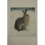 Three etchings after Kurt Meyer Eberhardt, all showing winter scenes with hares, one running, one in