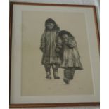 A signed limited edition lithographic type print showing two Inuit girls, signed bottom right G