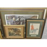 A collection of picture relating to Irish Wolfhounds including signed coloured limited edition print