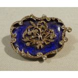 FRENCH SILVER, BLUE ENAMEL AND PASTE SET FLORAL BROOCH BY H.R. (24 mm x 31 mm)