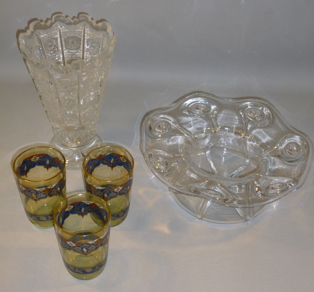 ART NOUVEAU STYLE CLEAR GLASS BOWL WITH FOLD OVER RIM AND TRAILED GLASS DESIGN (H: 10 cm), THREE - Bild 4 aus 16