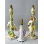 PAIR OF EARLY VICTORIAN STEPHENSON & HANCOCK BONE CHINA FIGURES, ADAPTED TO TABLE LAMPS (H: 34