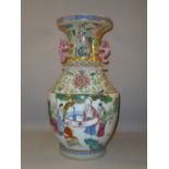 CHINESE PORCELAIN BALUSTER VASE PAINTED WITH FIGURES IN A GARDEN AND FLORAL DECORATION AND TWO