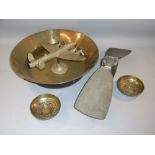 MIXED LOT OF BRASS INCLUDING A FOLDING BOAT PROPELLER AND A MODEL LANCASTER BOMBER (8.67 kg)