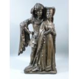 BRONZED CERAMIC WALL PLAQUE MODEL OF A MEDIEVAL STYLE HIGH STATUS MAN AND WOMAN (POSSIBLY RICHARD