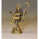 INDIAN (POSSIBLY MADRAS) SMALL BRONZE/BRASS FIGURE OF SHIVA DANCING AND HOLDING A TRIDENT (H: 4 cm)