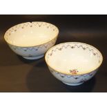 2 CHINESE CHIEN LUNG PERIOD PORCELAIN BOWLS, BOTH WITH FORAL AND BLUE RIBBON DECORATIONS (DIA: 23 cm