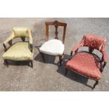 PAIR OF LATE VICTORIAN TUB SHAPED OPEN ARMCHAIRS AND ANOTHER CHAIR [3]