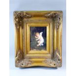 CHROMO-LITHOGRAPH OF CHERUB, GILT FRAME (16.5 cm x 11.2 cm)