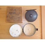 HARDY BROS. "THE SILEX" METAL FISHING REEL, BOXED (DIA: 10 cm) AND A JAPANNED CIRCULAR FLY TIN [2]