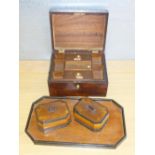 C19th MAHOGANY RECTANGULAR BOX WITH 2 COVERED COMPARTMENTS (12 cm x 24 cm x 19 cm) TOGETHER WITH 2