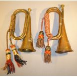 2 BRASS AND COPPER BUGLES (L: 30 cm AND 26 cm)