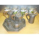 4 FRANKLIN PORCELAIN STEINS (H: 17.5 cm OVERALL), CRAFTSMAN 4 PIECE TEA SET, PEWTER OCTAGONAL