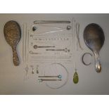 GOOD QUANTITY OF SILVER INCLUDING 2 SILVER DRESSING TABLE MIRRORS, 2 SILVER LACE BOBBINS AND