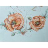 K. MITCHELL, STILL LIFE OF POPPIES, SIGNED, WATERCOLOUR (22.3 cm x 22.3 cm) AND ENGLISH SCHOOL,