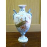 LATE VICTORIAN ROYAL WORCESTER SHOT ENAMELS BONE CHINA BALUSTER VASE PAINTED IN RELIEF WITH A GILT