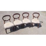 SET OF 4 VICTORIAN MAHOGANY BALLOON BACK DINING CHAIRS WITH MUSHROOM DRALON UPHOLSTERED BOWFRONTED