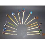 COLLECTION OF ASSORTED LACE BOBBINS INCLUDING 'JOHN' (2) , ONE MARKED IN DOMINO DOTS