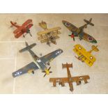 P.51 MUSTANG (L: 42 cm, WINGSPAN: 53 cm), SPITFIRE AND 4 OTHER SCRATCH BUILT REPRESENTATIONAL MODELS