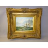 MARINE PAINTING OF SHIP IN ALMOST FULL SAIL, SIGNED WEBB 1872, OIL ON CANVAS (20.5 cm x 25.5 cm)