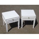 PAIR OF WHITE FINISH TABLES, EACH WITH A DRAWER (51.5 cm x 45.5 cm x 45.5 cm) [2]