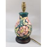 MOORCROFT 'PEONY' BALUSTER TABLE LAMP ON A HARDWOOD BASE, ID 119M, SHAPE 7/7, M11, POSTCODE ST6