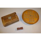 LEATHER CASE SEWING KIT TOGETHER WITH PART SET OF MINIATURE DOMINOES AND A SOLITAIRE GAME [3]