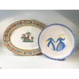 VICTORIAN GRECIAN OVAL DISH (L: 50.8 cm) AND A NORWEGIAN CIRCULAR POTTERY DISH (DIA: 37.5 cm) (2)