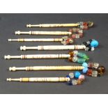 COLLECTION OF ASSORTED LACE BOBBINS NAMED IN DOMINO DOTS ('MARY', 'DEAR GEORGE', 'DEAR SAMUEL', '