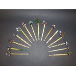 COLLECTION OF ASSORTED LACE BOBBINS INCLUDING 2 NAMED 'JOHN' MARKED IN DOMINO DOTS PLUS 13 OTHERS,