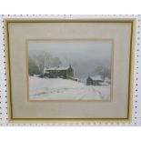 FRANK WILDING (act. MID C20th) "WINTER CALM", SIGNED, WATERCOLOUR, LABEL ON REVERSE "EXHIBITION RI