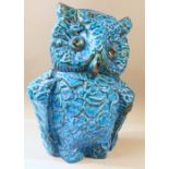 DUTCH POTTERY TURQUOISE OWL MARKED 'JEM' HOLLAND 239 (H: 22 cm)