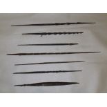 SET OF 7 C19th PAPUA NEW GUINEA BARBED AND DECORATED ARROWHEADS, HAND CARVED FROM LOCAL HARDWOOD, IN