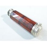 RUBY RED GLASS FLUTE CUT DOUBLE-ENDED SCENT BOTTLE AND VINAIGRETTE WITH SILVER TOPS CIRCA 1870 (L: