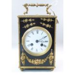 C19th ORMOLU MOUNTED FRENCH MANTEL CLOCK (H: 26 cm INC. HANDLE)