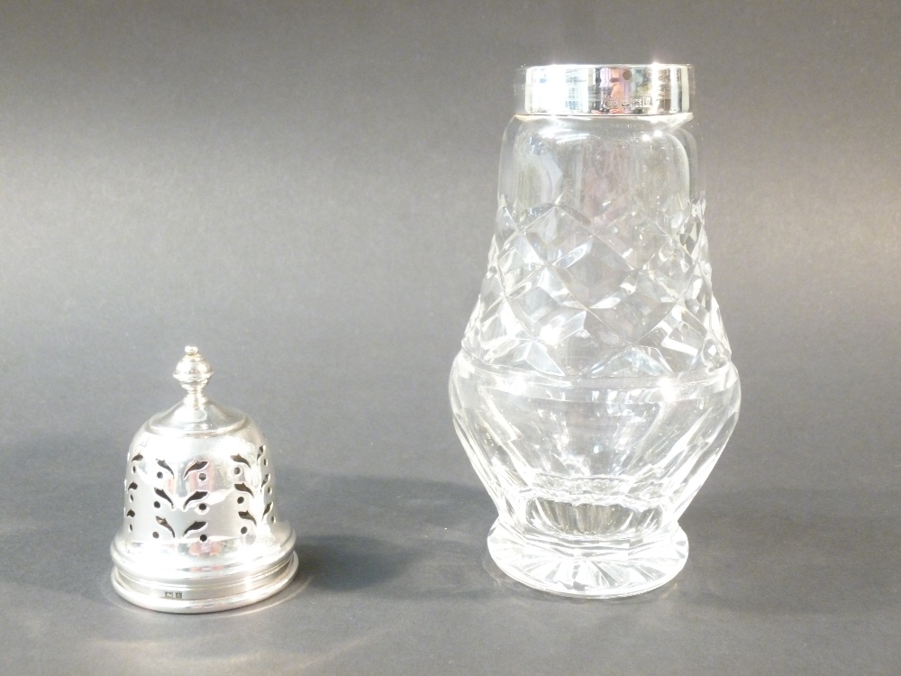 CUT GLASS AND SILVER TOPPED SUGAR CASTER BY ADIE BROTHERS LTD, BIRMINGHAM 1963 - Image 2 of 3