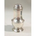 GEORGE II SILVER BUN TOP CASTER OF BALUSTER FORM WITH GIRDLE DETAIL RAISED ON A CIRCULAR FOOTED