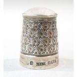 SILVER THIMBLE (SIZE 4) WITH DAISY DESIGN AND ROSE QUARTZ TOP BY JAMES SWANN & SON, BIRMINGHAM