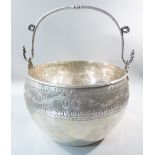 WHITE METAL CAULDRON STAMPED 925,WITH SCROLL AND FOLIATE DECORATION, 16 cm x 23 cm (1.12kg)