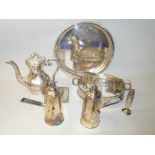 GOOD QUANTITY OF SILVER PLATE INCLUDING A PAIR OF CAFÉ AU LAIT POTS, TEAPOT AND SERVING DISHES