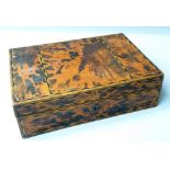 EARLY C19th TORTOISE SHELL SEWING BOX WITH BANDS OF EBONY AND SATINWOOD, IN GEOMETRIC FORM WITH A