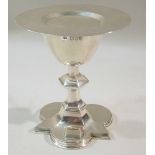 SILVER CHALICE & PATEN, THE CHALICE WITH PLAIN TAPERING CIRCULAR GILDED BOWL ON A KNOPPED STEM, BY