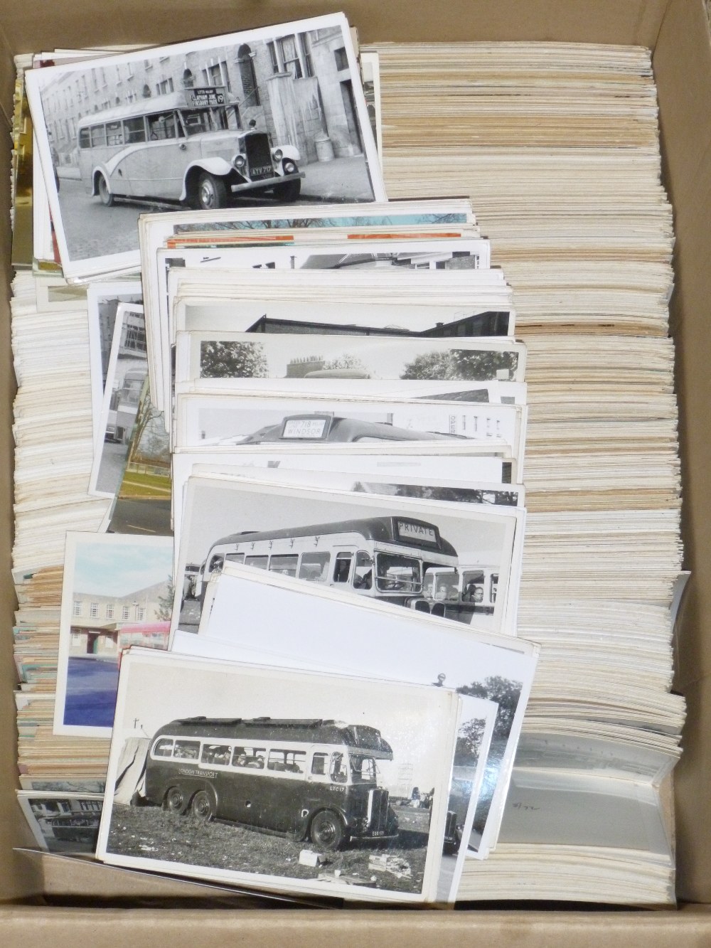 COLLECTION OF POSTCARD SIZE PHOTOGRAPHS OF DOUBLE AND SINGLE DECK BUSES , INCLUDING SURREY (1000