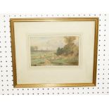 W. ABRAHAMS, SHEEP BY A POND, CATHEDRAL BEYOND, SIGNED AND DATED 1881, WATERCOLOUR