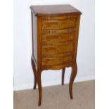 LOUIS XV STYLE KINGWOOD AND AMBOYNA SERPENTINE PEDESTAL CHEST WITH FOUR DRAWERS AND INLAID CHEQUER